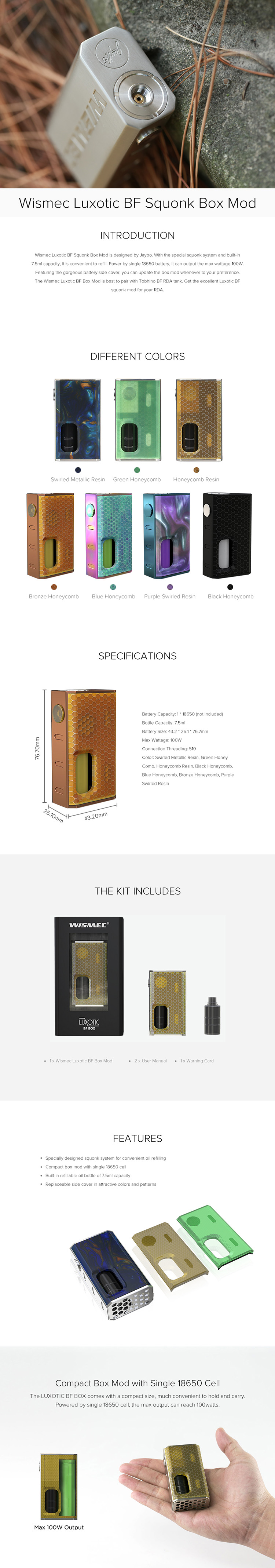 Wismec Luxotic BF Squonk Box Mod Wismec Luxotic BF Squonk Box Mod