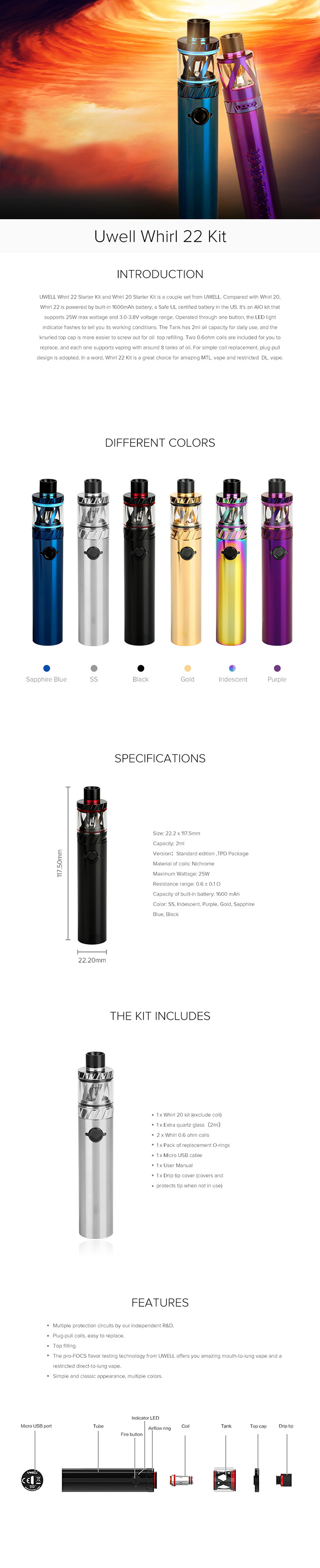 Uwell Whirl 22 Kit Uwell Whirl 22 Kit