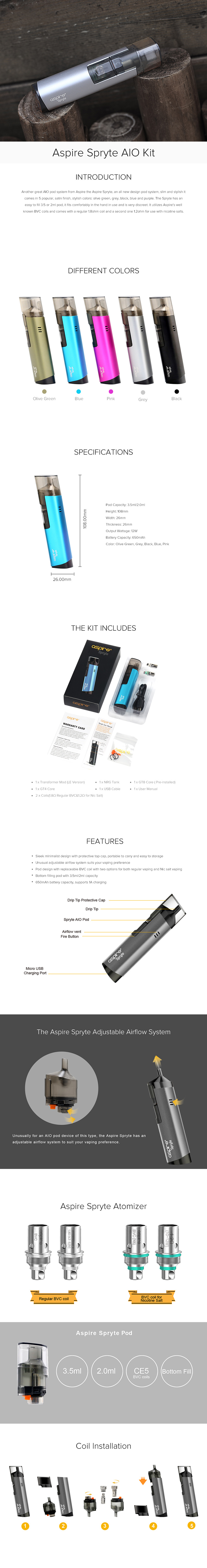Aspire Spryte AIO Starter Kit - 650mah & 3.5/2.0ml Aspire Spryte AIO Starter Kit - 650mah & 3.5/2.0ml