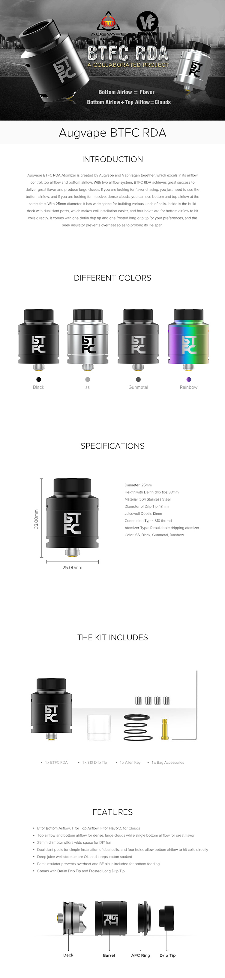 Augvape BTFC RDA Atomizer Augvape BTFC RDA Atomizer