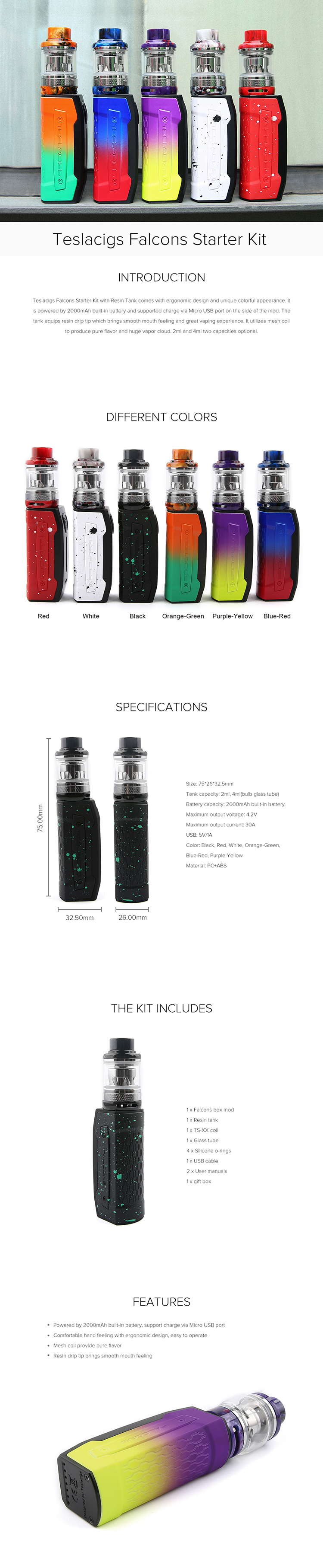 Teslacigs Falcons Starter Kit with Resin Tank Teslacigs Falcons Starter Kit with Resin Tank
