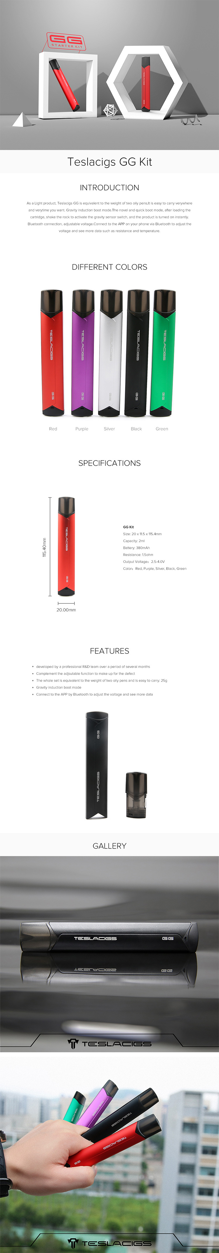 Teslacigs GG Bluetooth Smart Vping Pod Kit