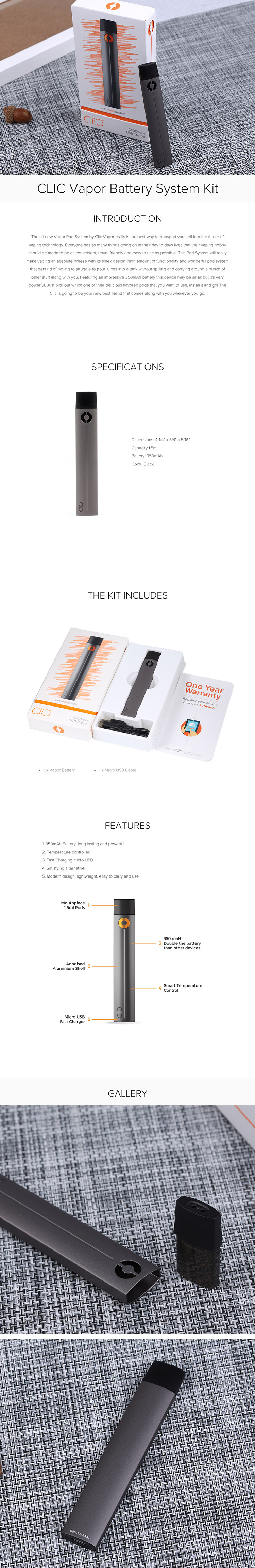 Clic Vapor Battery System Kit Clic Vapor Battery System Kit