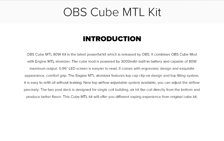 OBS Cube MTL 80W Kit OBS Cube MTL 80W Kit