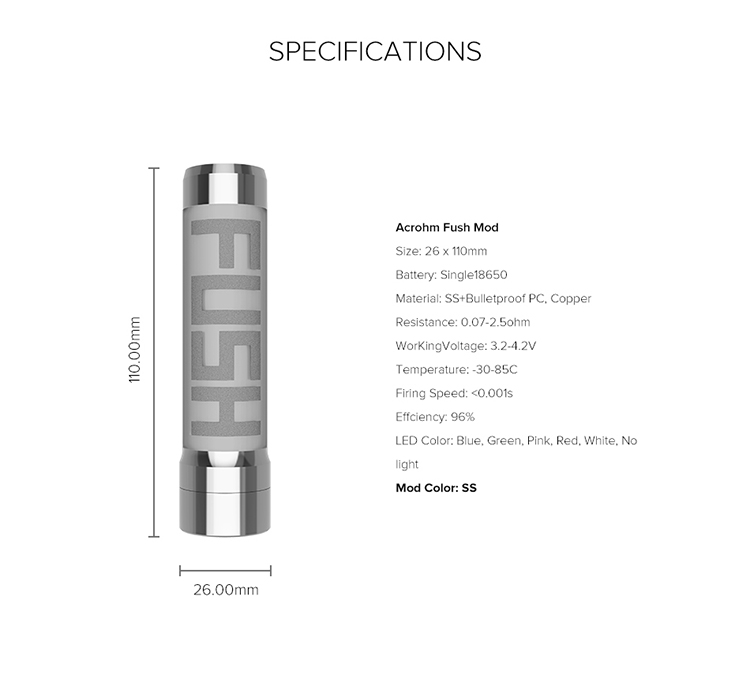 Acrohm Fush Semi-Mech LED Tube Mod Acrohm Fush Semi-Mech LED Tube Mod