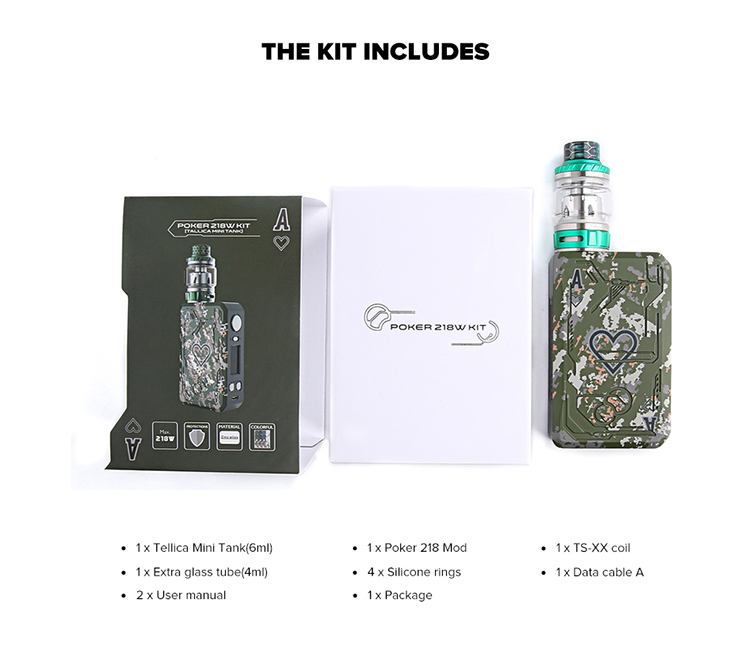 Teslacigs Poker 218 Kit with Resin Tallica Mini Tank Teslacigs Poker 218 Kit with Resin Tallica Mini Tank