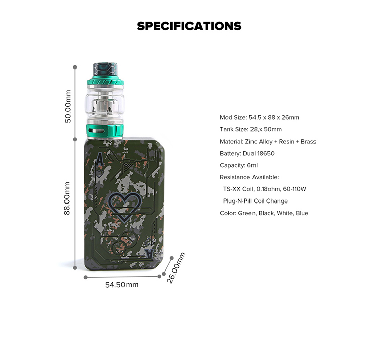 Teslacigs Poker 218 Kit with Resin Tallica Mini Tank Teslacigs Poker 218 Kit with Resin Tallica Mini Tank