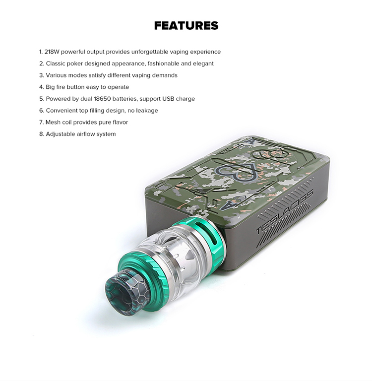 Teslacigs Poker 218 Kit with Resin Tallica Mini Tank Teslacigs Poker 218 Kit with Resin Tallica Mini Tank