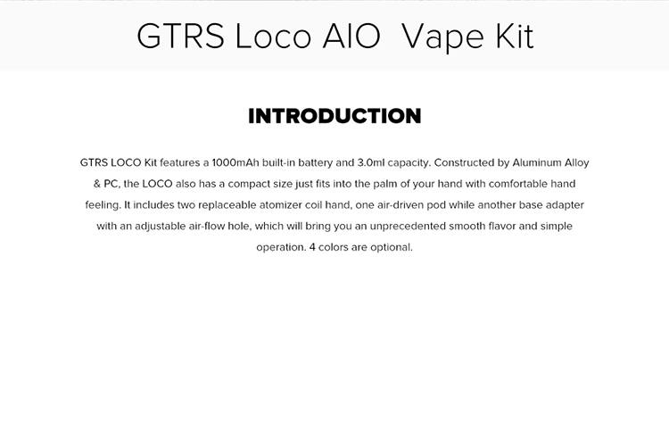 GTRS LOCO AIO Pod Vape Kit 1000mAh GTRS LOCO AIO Pod Vape Kit 1000mAh