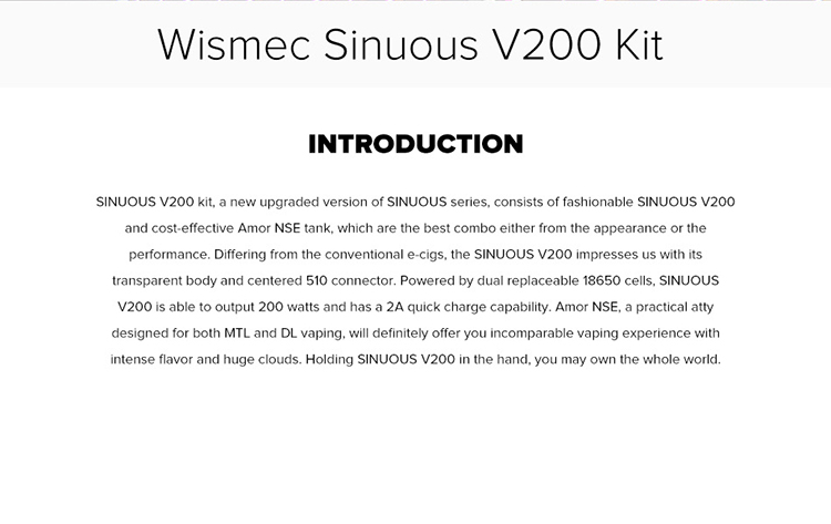 Wismec Sinuous V200 Kit with Amor NSE Wismec Sinuous V200 Kit with Amor NSE