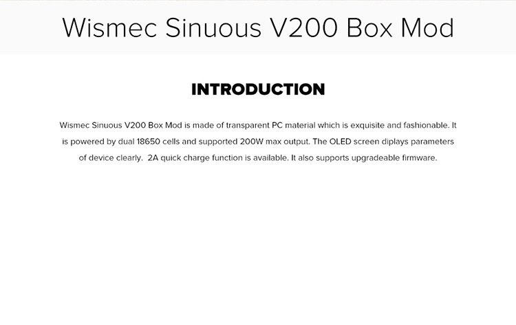 Wismec Sinuous V200 200W Box Mod Wismec Sinuous V200 200W Box Mod