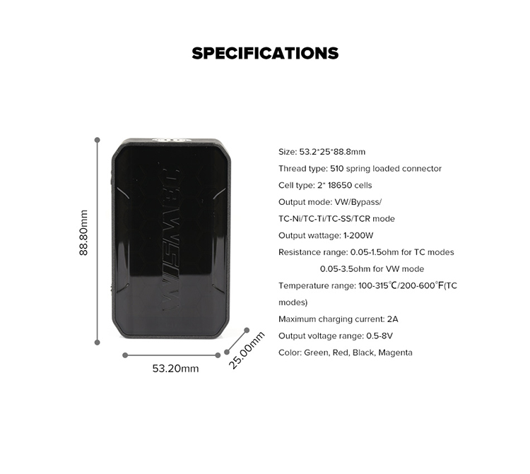 Wismec Sinuous V200 200W Box Mod Wismec Sinuous V200 200W Box Mod