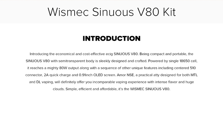 Wismec Sinuous V80 Kit with Amor NSE Atomizer Wismec Sinuous V80 Kit with Amor NSE Atomizer
