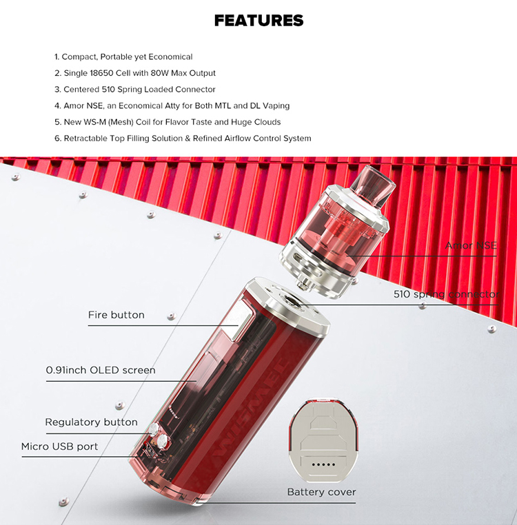 Wismec Sinuous V80 Kit with Amor NSE Atomizer Wismec Sinuous V80 Kit with Amor NSE Atomizer