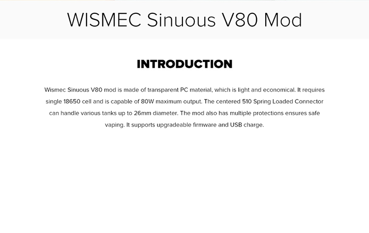 Wismec Sinuous V80 80W VW Box Mo Wismec Sinuous V80 80W VW Box Mo