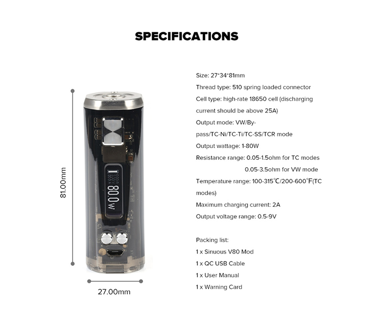 Wismec Sinuous V80 80W VW Box Mo Wismec Sinuous V80 80W VW Box Mo