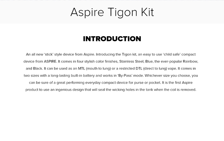 Aspire Tigon Vape Pen Starter Kit 1800mAh/2600mAh Aspire Tigon Vape Pen Starter Kit 1800mAh/2600mAh