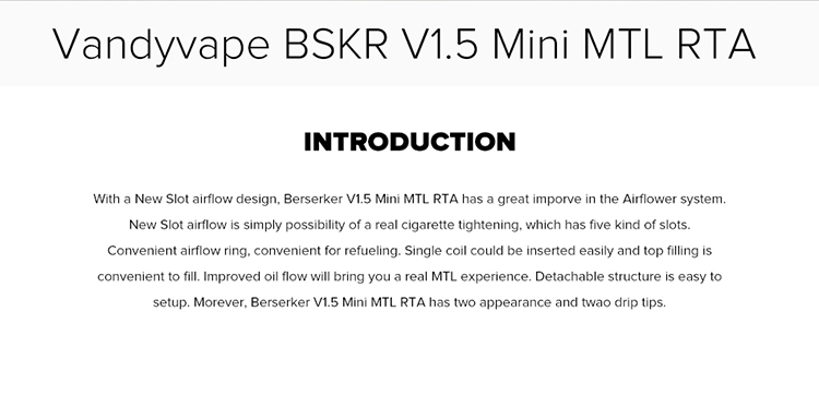 Vandy Vape Berserker V1.5 Mini MTL RTA Vandy Vape Berserker V1.5 Mini MTL RTA