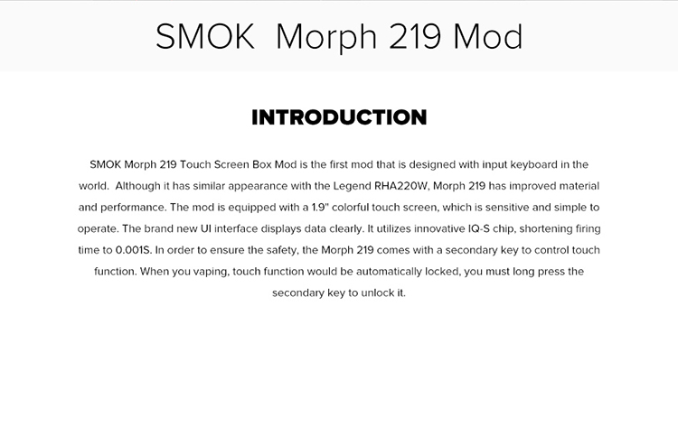 SMOK Morph 219 Touch Screen Box Mod SMOK Morph 219 Touch Screen Box Mod