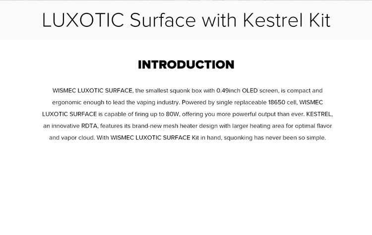 Wismec Luxotic Surface with Kestrel 80W Kit Wismec Luxotic Surface with Kestrel 80W Kit
