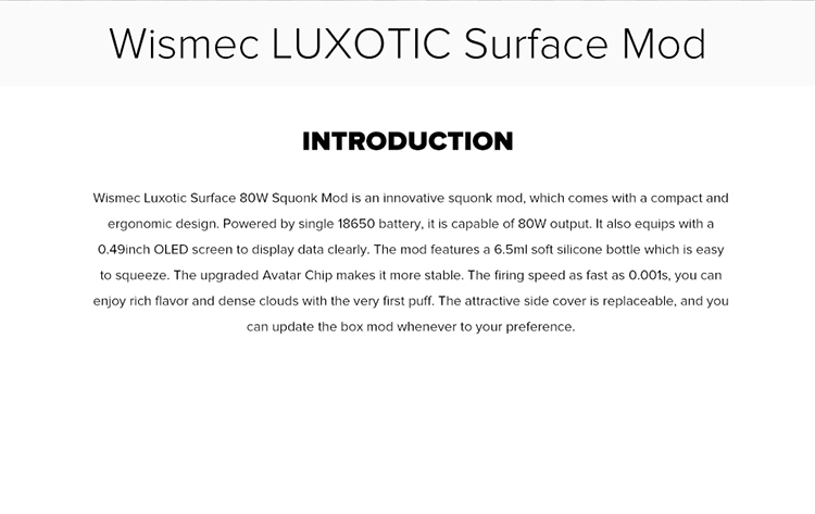 Wismec Luxotic Surface 80W Squonk Mod Wismec Luxotic Surface 80W Squonk Mod