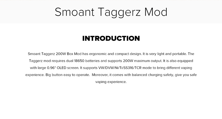 Smoant Taggerz TC 200W Box Mod Smoant Taggerz TC 200W Box Mod