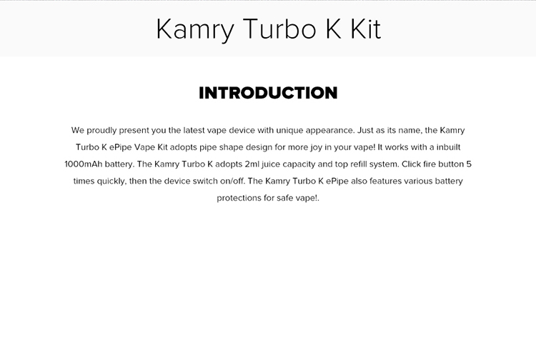 Kamry Turbo K Pipe Vape Kit 1000mAh