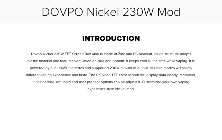 Dovpo Nickel 230W TFT Screen Box Mod Dovpo Nickel 230W TFT Screen Box Mod