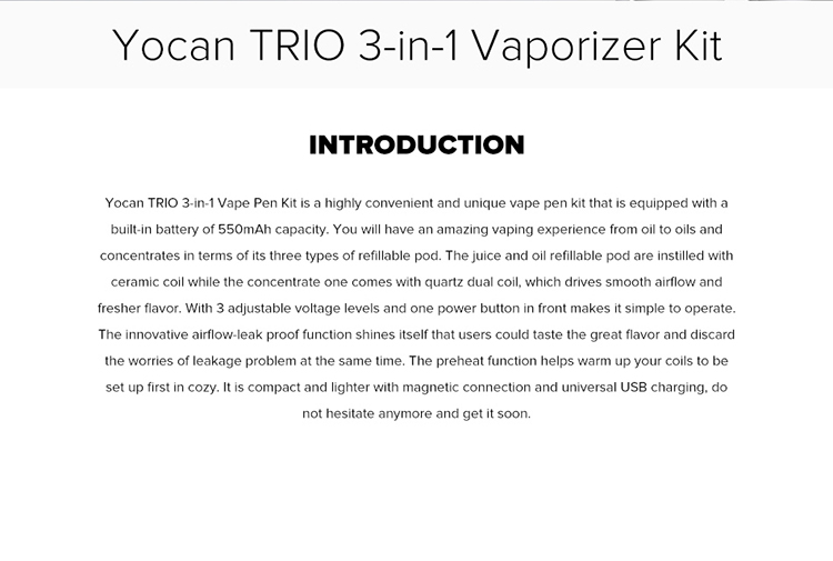 Yocan TRIO 3-in-1 Vape Pen Kit